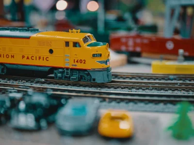 yellow and blue train toy