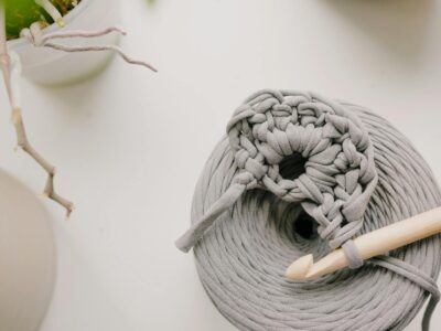 Gray Yarn and Crotchet Hook